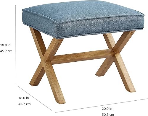 Miniatura 3 de Amazon Basics Small Ottoman Foot Rest, Mid-Century Modern X Square Polyester Foot Stool, Indigo Blue, 20"W x 18"D x 18"H Índigo,Marfil,Azul