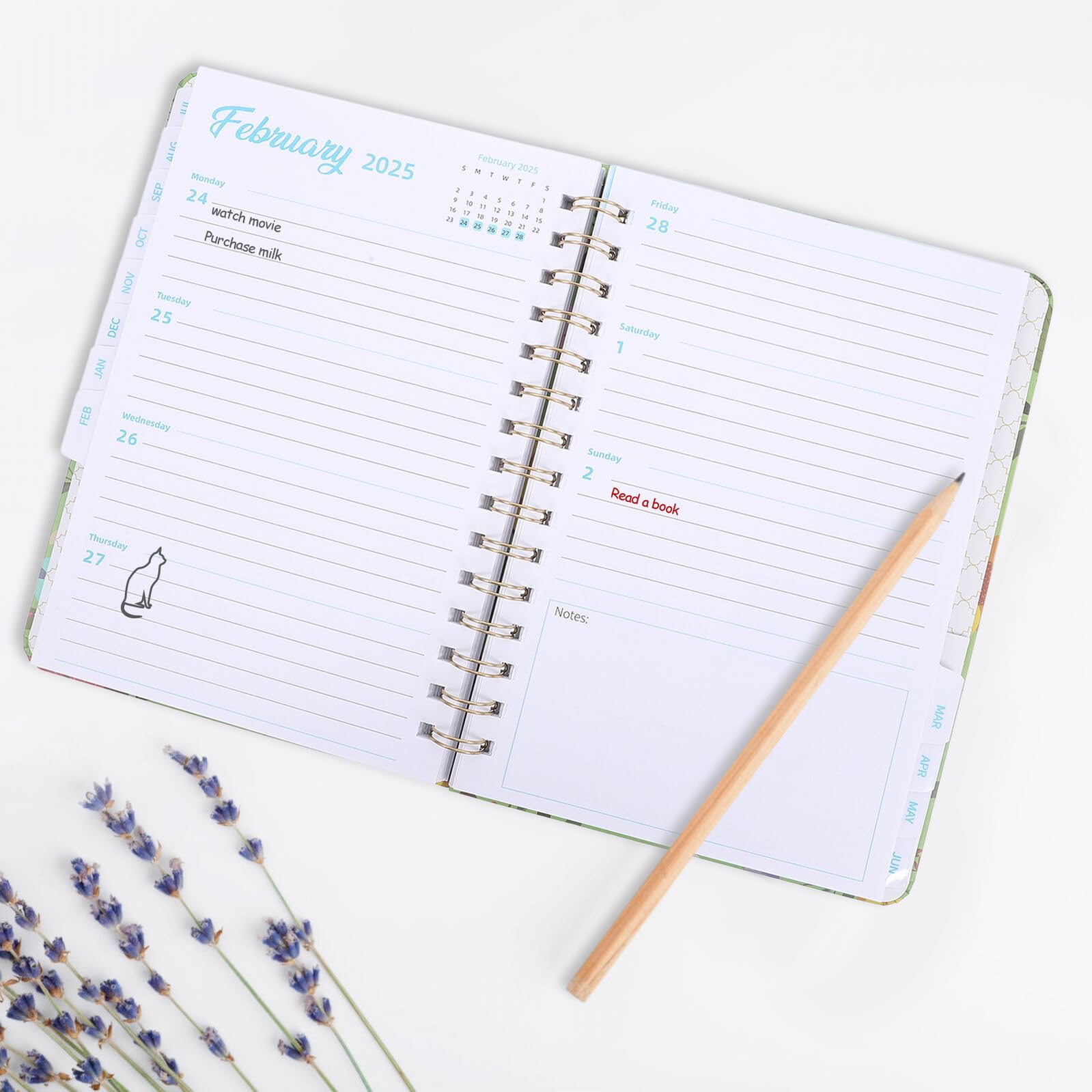 Agenda Semanal y Mensual con Espiral Planificador Portátil con Diseño Floral para Oficina Escuela y Uso Personal