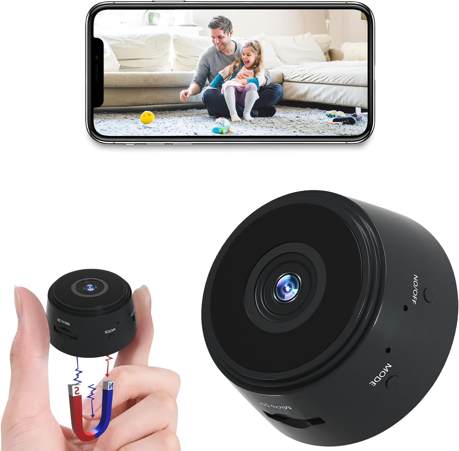 Wireless WiFi Hidden Camera with Night Vision Motion Detection，1080P Full HD Mini Spy Camera,Home Security Nanny Cameras for Home/Pet/Children