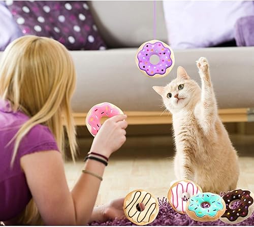 Miniatura 5 de CiyvoLyeen Paquete de 6 Juguetes de Dona para Gato con Hierba Gatera, Juguetes para Masticar de Gatito, Chucherías con Chispitas, Almohadas Donut