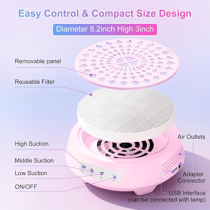 Recolector profesional de polvo para uñas, aspiradora silenciosa miniatura 6