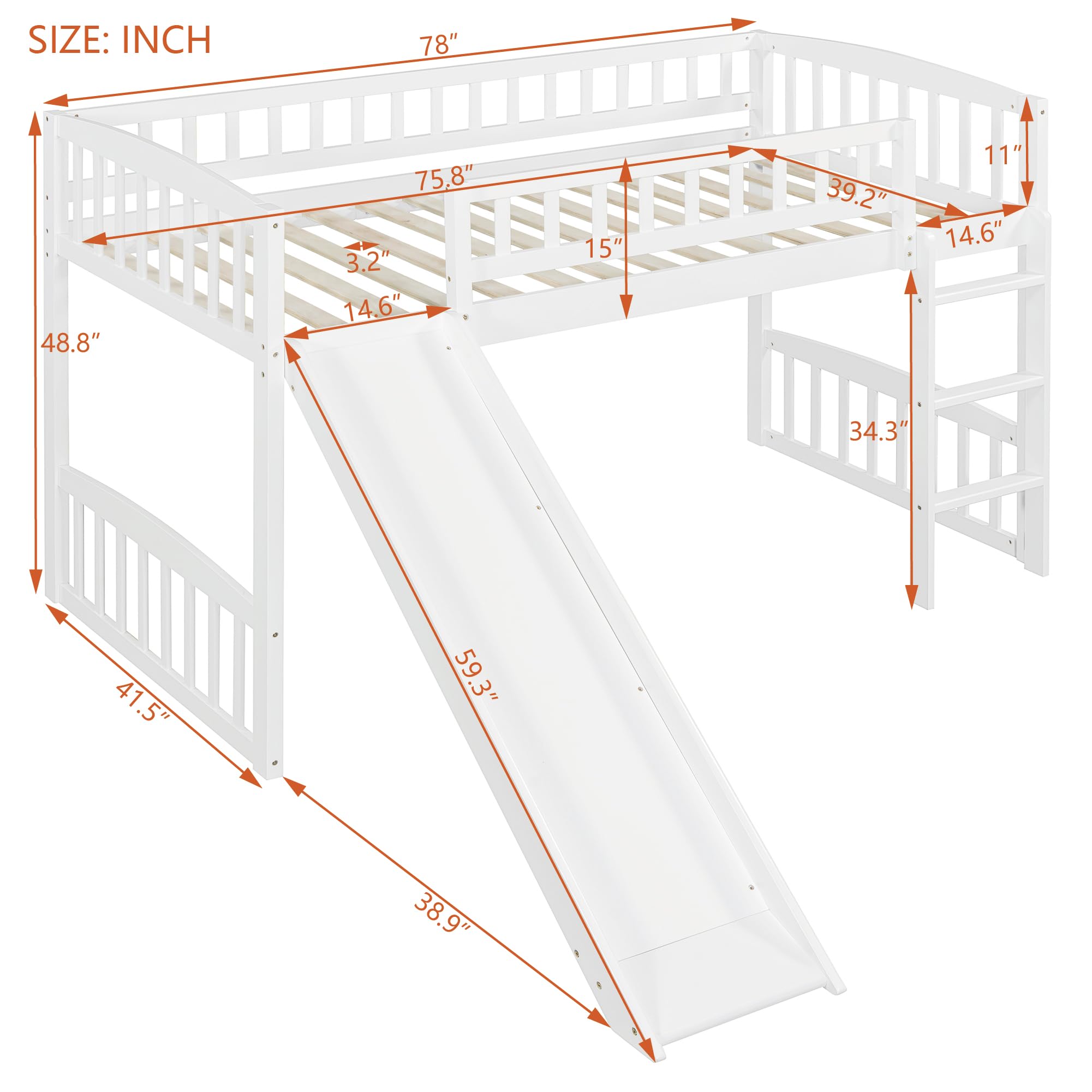 Ball & Cast Twin Loft Bed with Slide & Ladder,Space-Saving Kids Bed with Play Area,Solid Pine Wood & MDF Construction,No Box Spring Needed,250 lb Weight Capacity,Guardrails for Safety,White