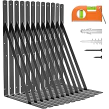 LuckIn 12-Pack Heavy Duty Shelf Bracket 18 بوصة ، مناسب لـ 18 20 24 رفوف عائمة بوصة ، أقواس L مع مثلث 90 درجة ، 250 LBS Max Load ، أجهزة التركيب متضمنة ، أسود
