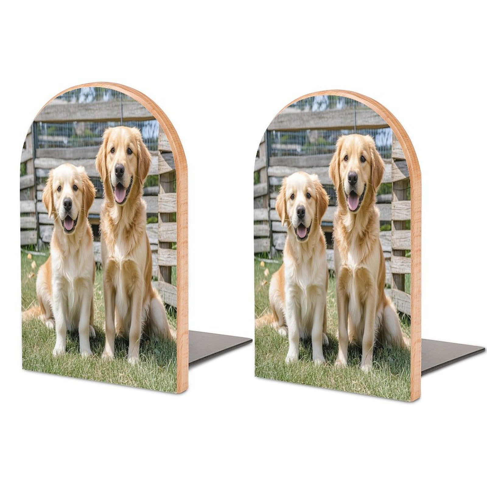 Golden Retriever Dogs Puppies Pets Book Ends Wood Non-Skid Bookend for Shelves Heavy Duty Bookends with Metal Base Decorative Books Stopper Desk Organizers Book Dividers for Office Home 1 Pair