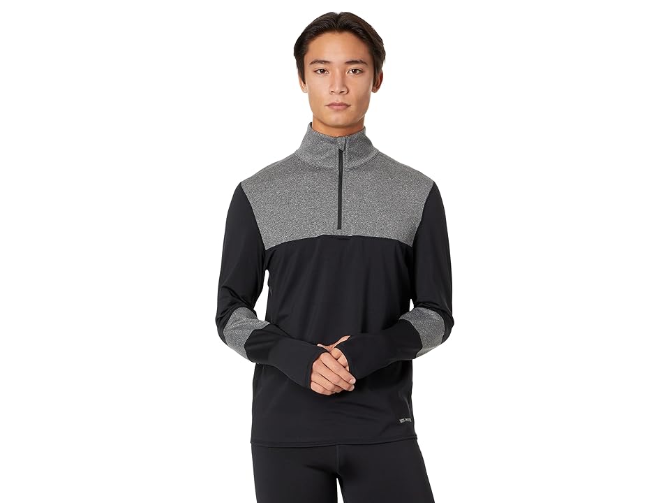 Hot Chillys Micro Elite Chamois Color-Block Zip-T (Black/Granite) Men's Clothing INTERNATIONAL SHIPPING