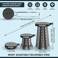 Vista 2 de NUMANU 2PK 2025 Taburete plegable mejorado, máximo 620 libras 2.5-18 pulgadas de alto, taburete plegable portátil ajustable para adultos, asiento