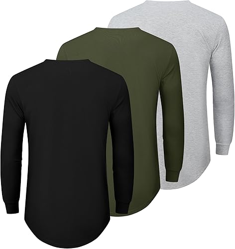 Miniatura 2 de Paquete de 3 camisetas lisas de algodón para hombre de manga corta, cuello redondo casual, camisetas hipster de hip hop de línea larga, corte caído
