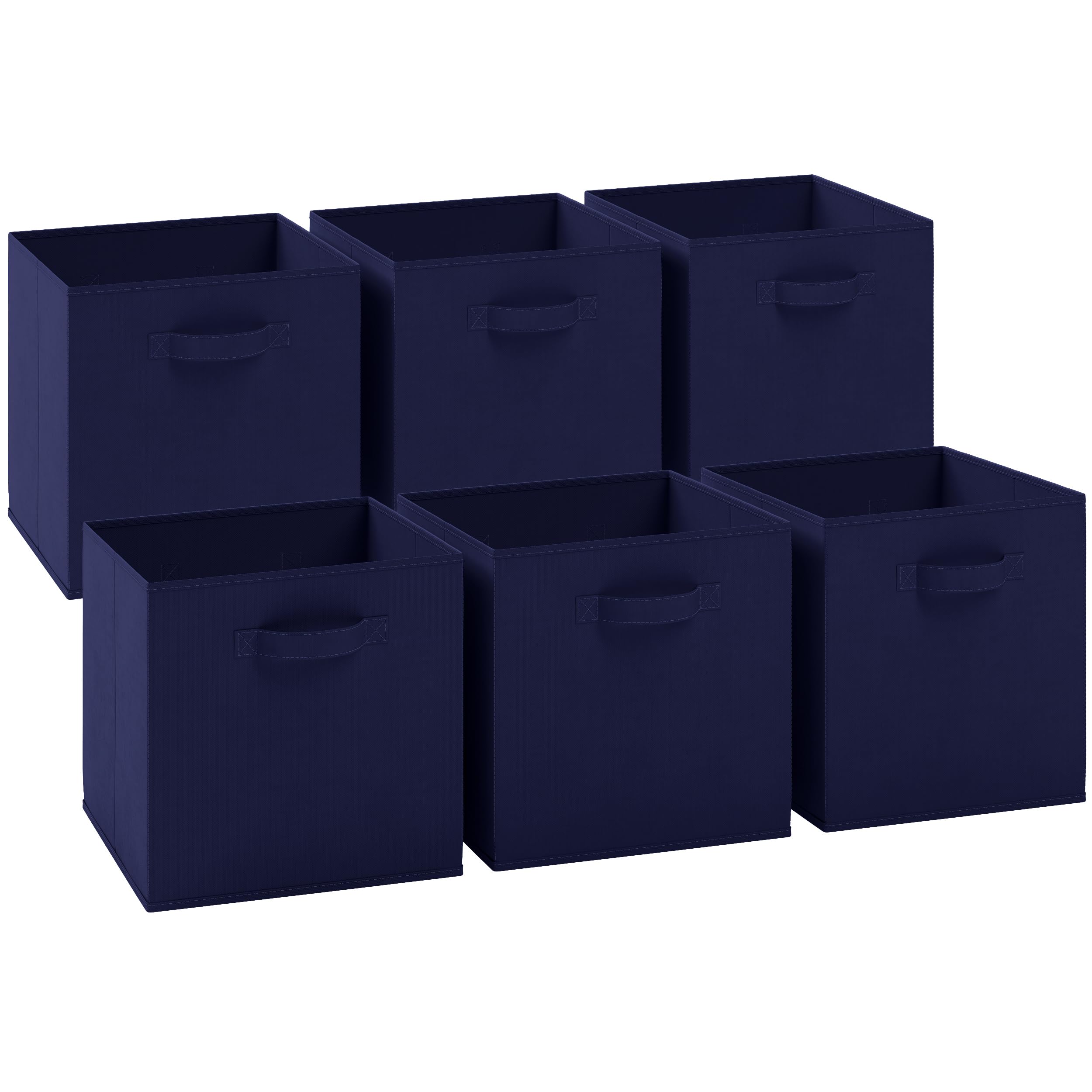 NEATERIZE Fabric Storage Cubes - 6 Pack Heavy Duty Solid Navy Bins - 13 Inch Cube Organizer, Use As A Clothes Storage Box in Closet, Baskets for Shelves or Cubbies