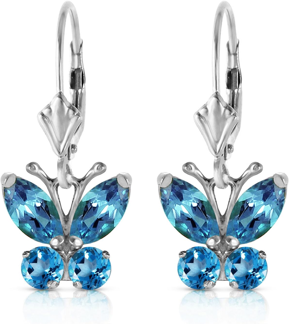 14k Solid White Gold Butterfly Earrings with 1.24 Carat Blue Topaz - Image 3