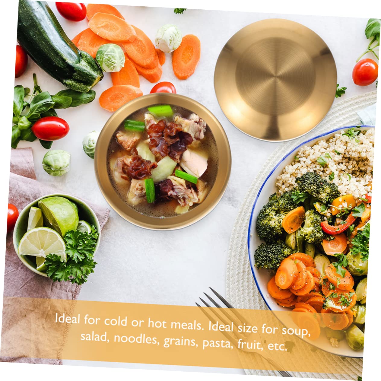 Stück Edelstahl-Doppelschüssel, Haushalts-Suppenschüssel, Zubehör, Bibimbap-Schüsseln, Müslischüssel, Rührschüssel mit Deckel, Metall-Snackschüsseln, Nudeln, Kinder-Reisschüssel, Kochen