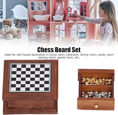 Miniatura 3 de Juego de ajedrez en miniatura, mini colección de casa de muñecas 1:12, juego de ajedrez internacional, mini ajedrez con tablero de ajedrez, mini