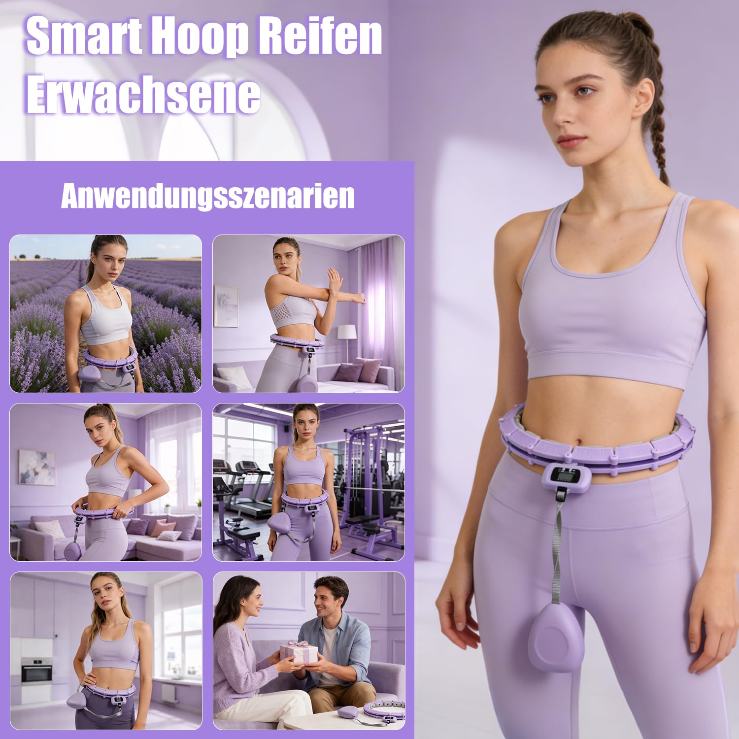 Smart Hula Hoop Reifen Erwachsene und Anfänger mit Gewicht Kugel und Zähler, 24 Knoten Umfang (74-120cm) Hula Hoop mit Hüftgürtel, Abnehmbarer, zum Abnehmen und Fit Werden, Geräuscharm, Frau/Männer