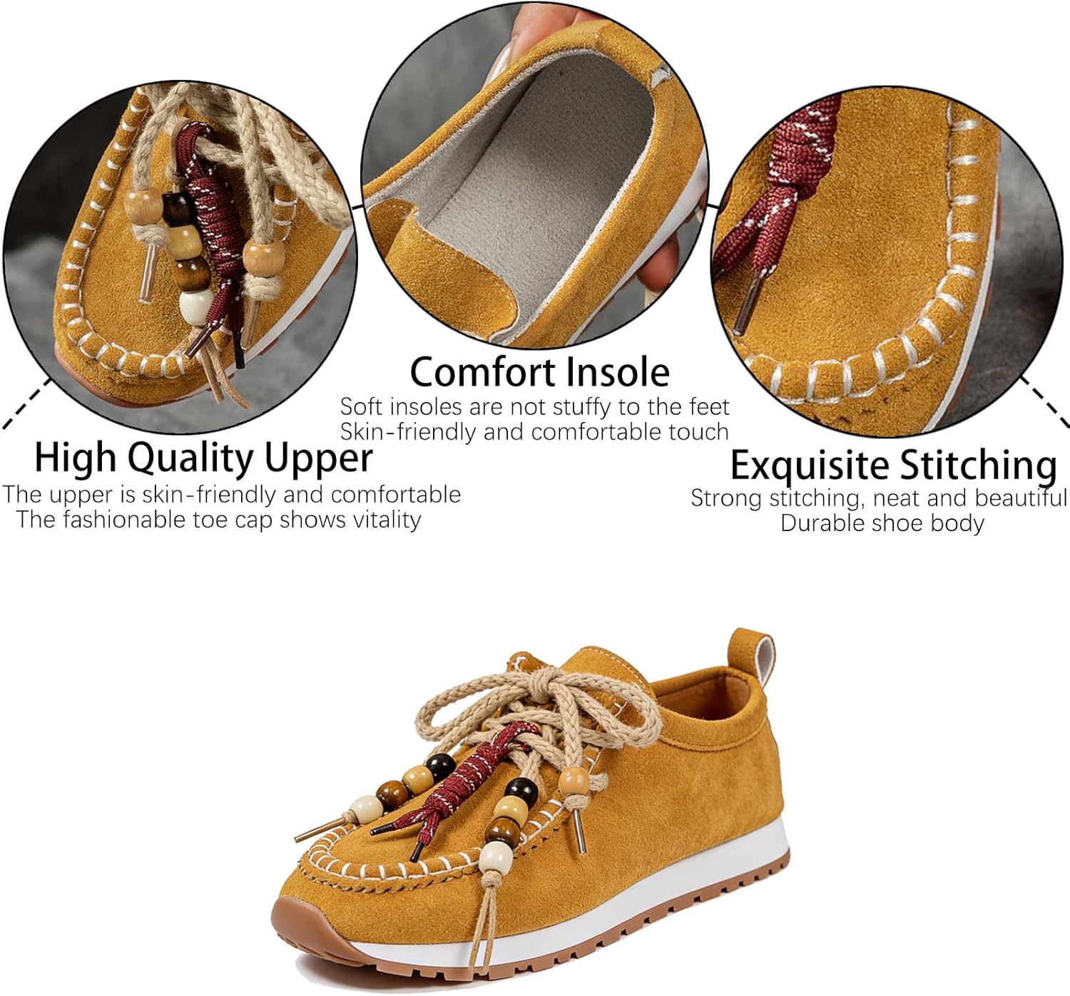 Women's Suede Platform Loafers with Beaded Retro Comfortable Round Toe Slip On Orthopedic Walking Shoes for Daily Work Driving Casual Shoes - Image 5