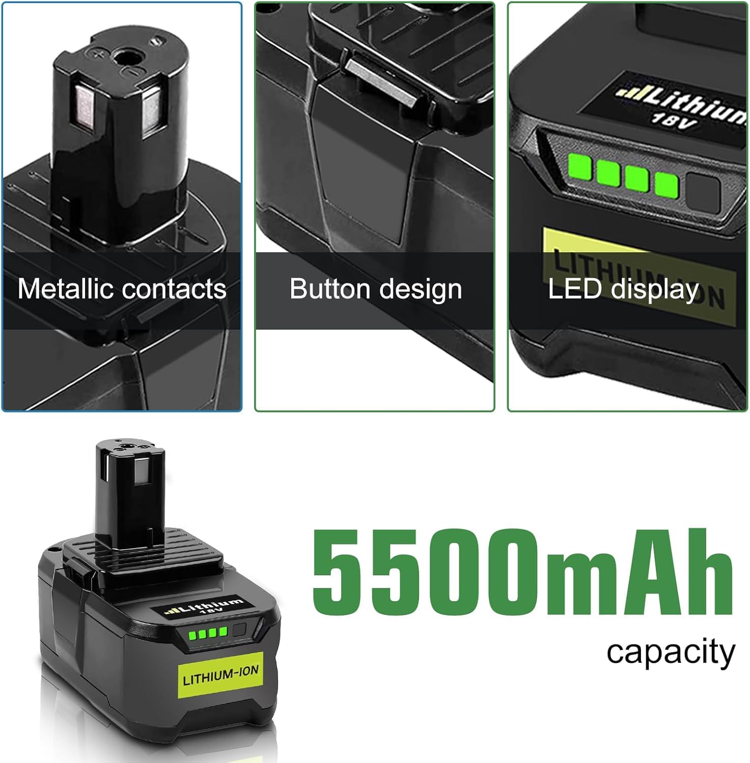 2 * Batteria per Ryobi 18V 5.5Ah Exemoro batteria di ricambio e BCL14181H 9.6V-18V caricabatterie di ricambio per Ryobi RB18L50 RB18L40 RB18L30 RB18L25 RB18L20 RB18L15 P108 P189 P190 P191 P192 etc