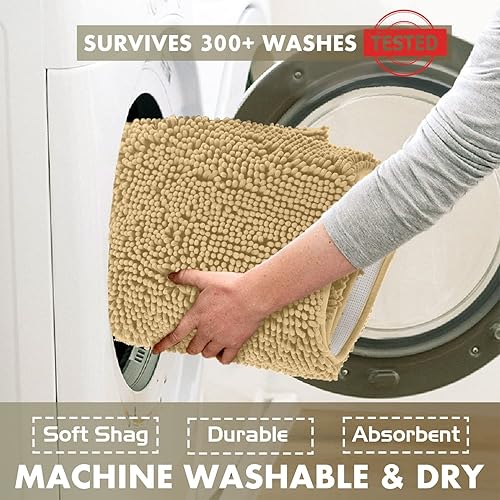 Miniatura 6 de LuxUrux Tapete de baño para inodoro en forma de U, súper absorbente y antideslizante, felpilla suave, lavable a máquina, 20 x 23 pulgadas, beige