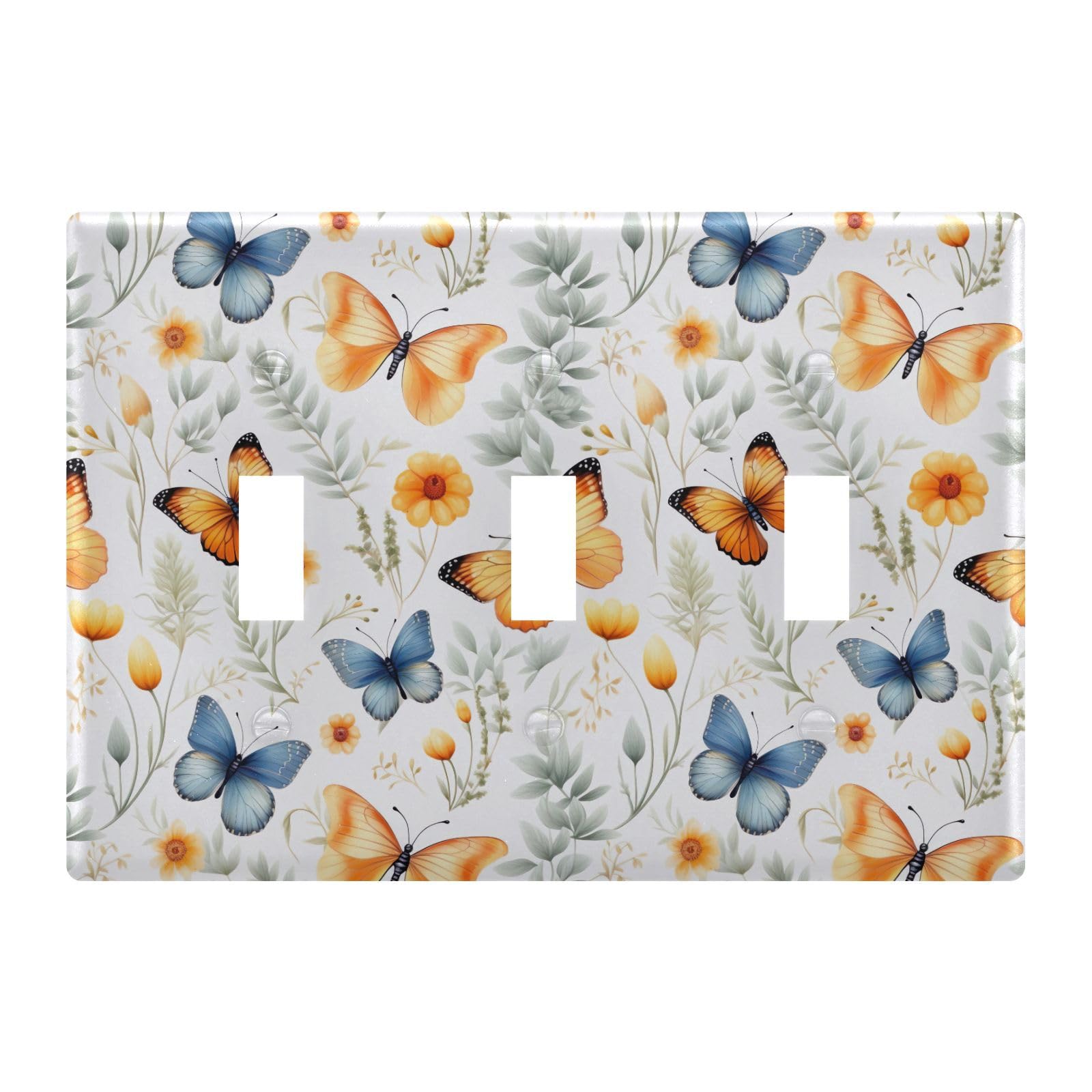 Light Switch Cover Butterfly Rose Floewr Spring Wall Plates for Electrical Outlets 3 Gang 202b3358