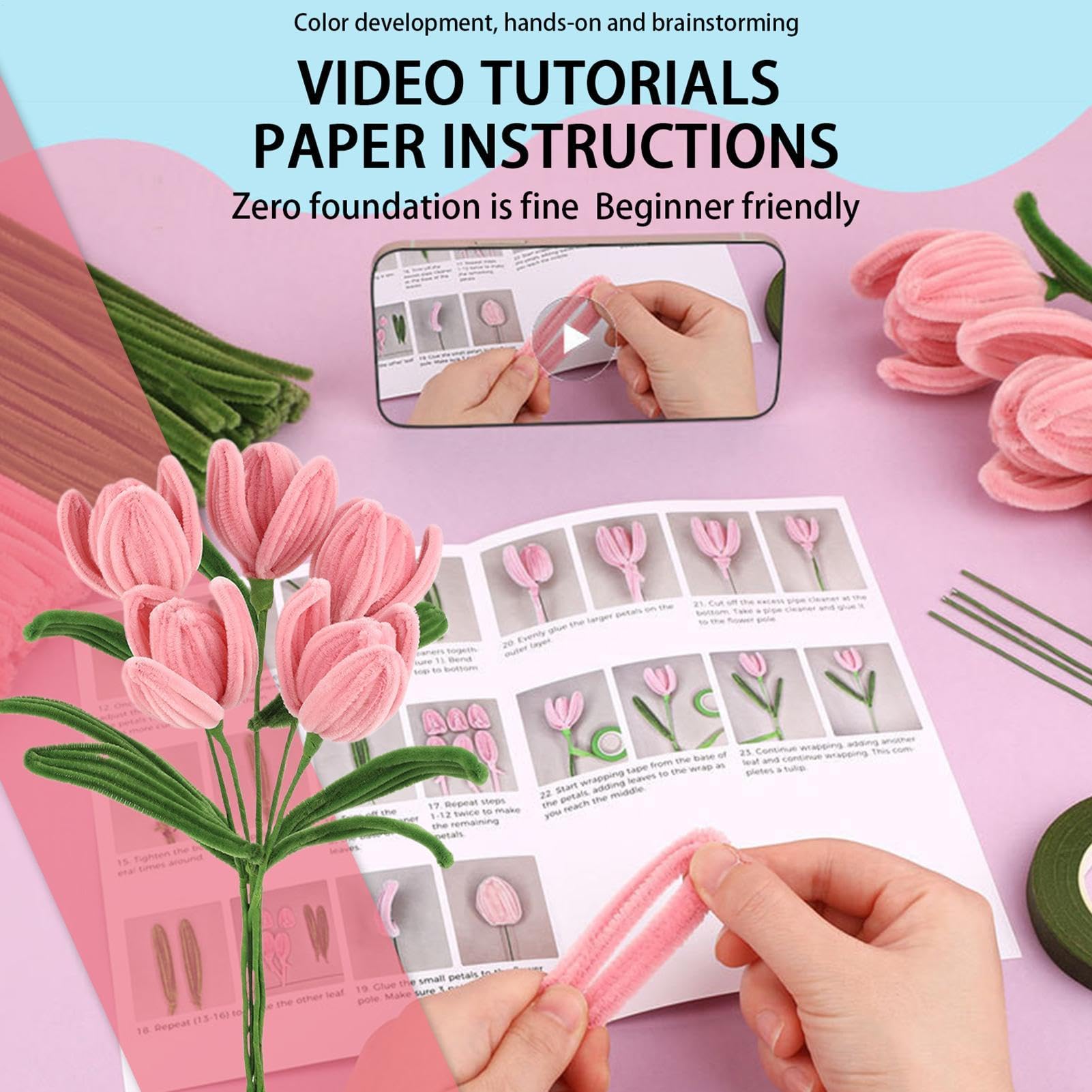 2 Kits De Fleurs En Feutrine DIY Pour Enfants - Bouquet Pêcher Et Tournesols En Tissu Non Tissé - Loisir Créatif Et Cadeau Fait Main