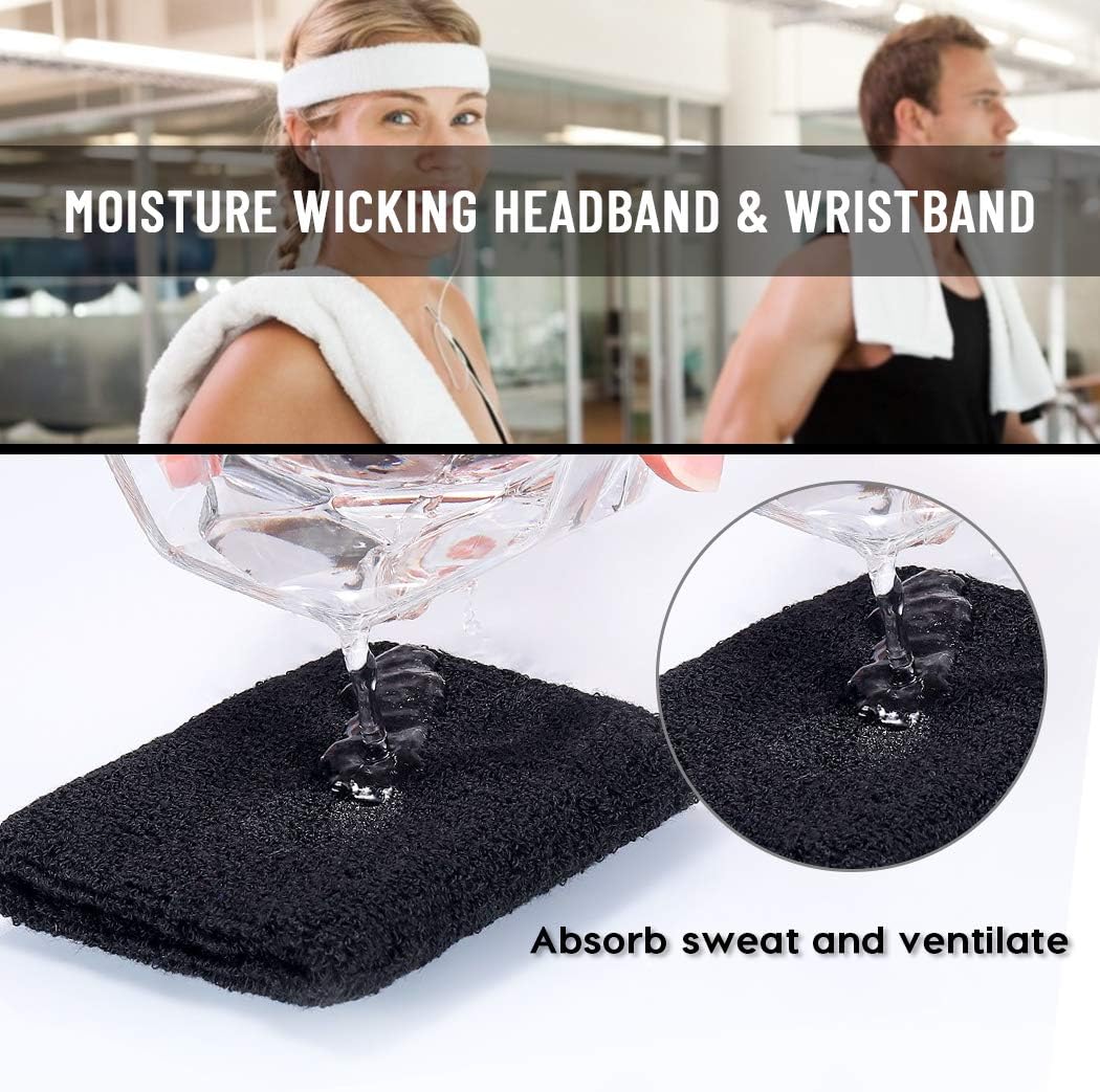 Tanluhu Sweatbands Sport Headbands/Wristbands for Working Out, Exercise, Tennis, Basketball, Running - Terry Cloth Athletic Sweat Cotton Headband Outdoor for Men & Women : Sports & Outdoors