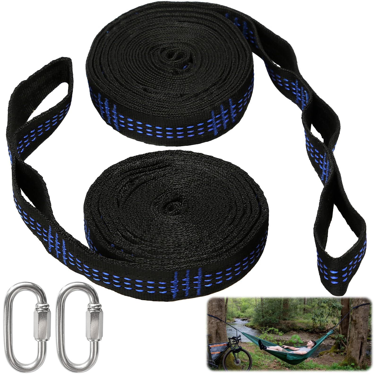2 Pack Hammock Straps 3m, Hammock Ropes with Carabiners, Adjustable Tree Swing Straps, Tree Hanging Accessories for Garden Outdoor Camping