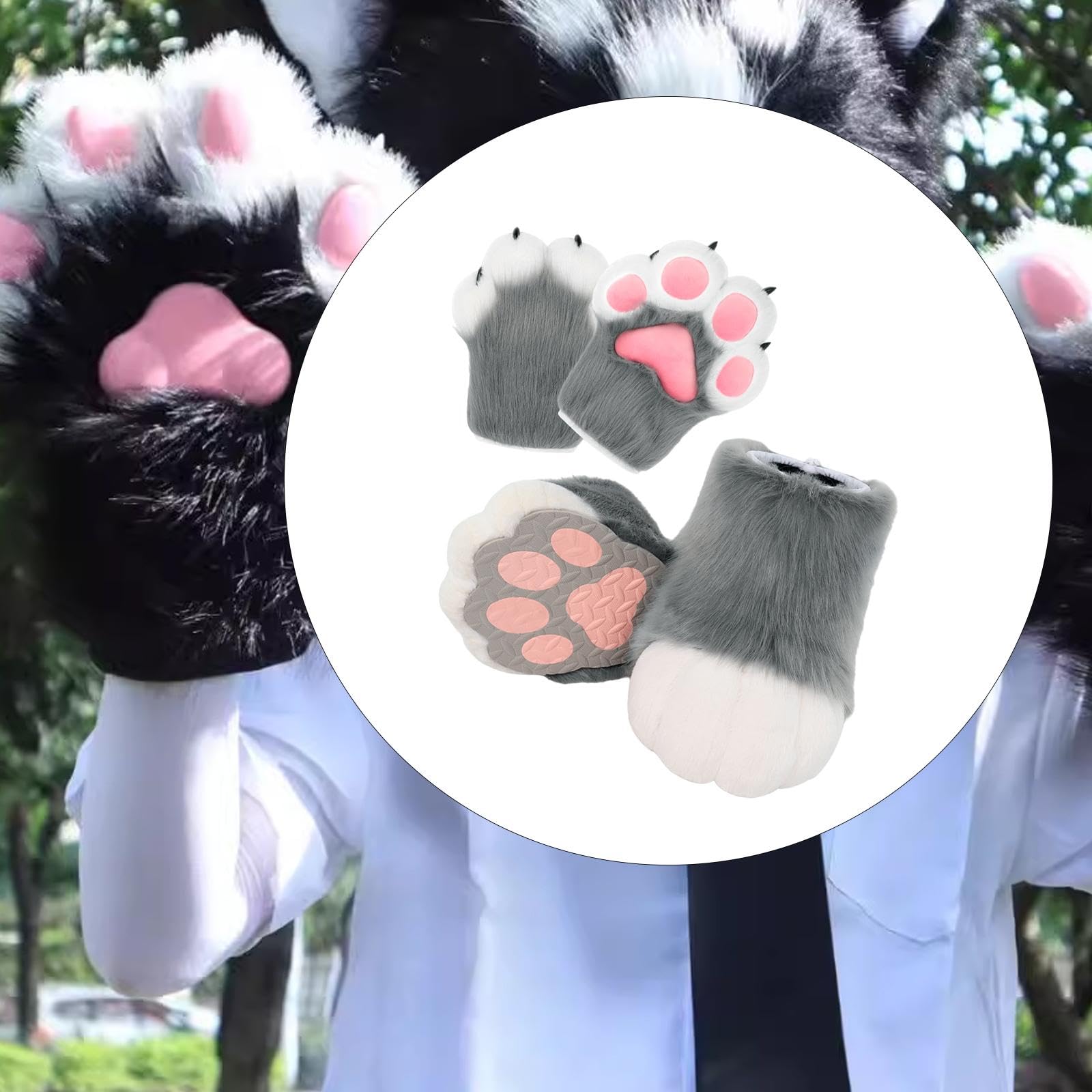UGPLM Cosplay Animal Paws Fursuit for Women Gloves for Holiday Role Playing Masquerade: Gray