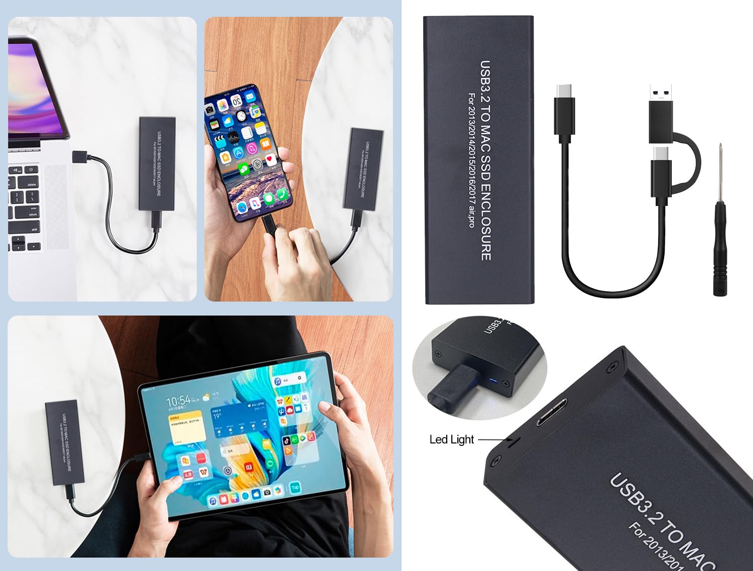 USB C 3.2 Scatola SSD 12+16 pin Box Esterno SSD Per MacBook Air/Pro mid 2013-2017, Lettore Box per Disco A1466 A1465 A1502 A1398, Portatile Mac SSDs a USB-C Case Adattatore