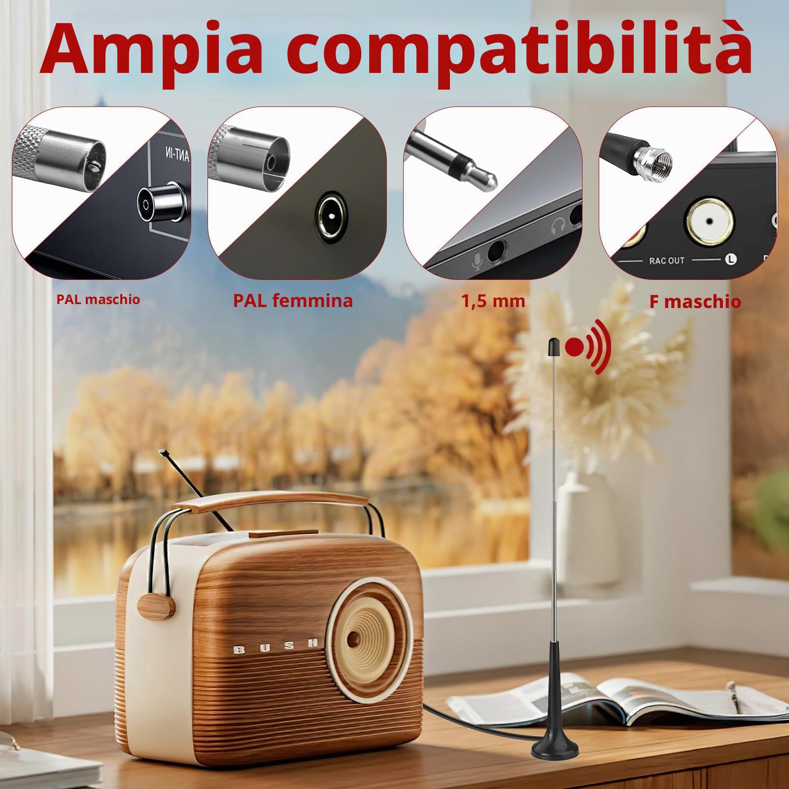 Antenna radio FM DAB+ con base magnetica e cavo da 3m, antenna telescopica 75 Ohm per DAB+ e FM, sistemi HiFi, ricevitori AV, home theater, sintonizzatori stereo, radio portatili