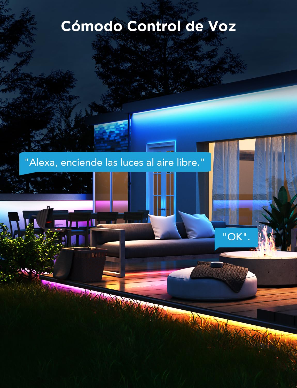 Govee Tira de LED para Exterior 10m, IP65 Impermeable, Funciona con Alexa y APP, RGBIC, Sync de Música, para Jardín de Balcón de Techo al Aire Libre