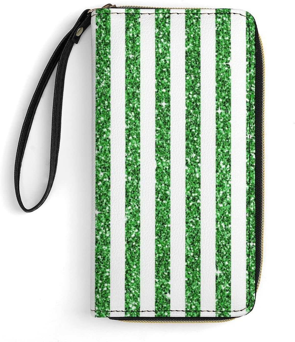 Glitter Green And White Stripes Leather Wallet Multi-layer Credit Card Cash Id Holder Wallets With Coin Pocket Full Zip Wallet