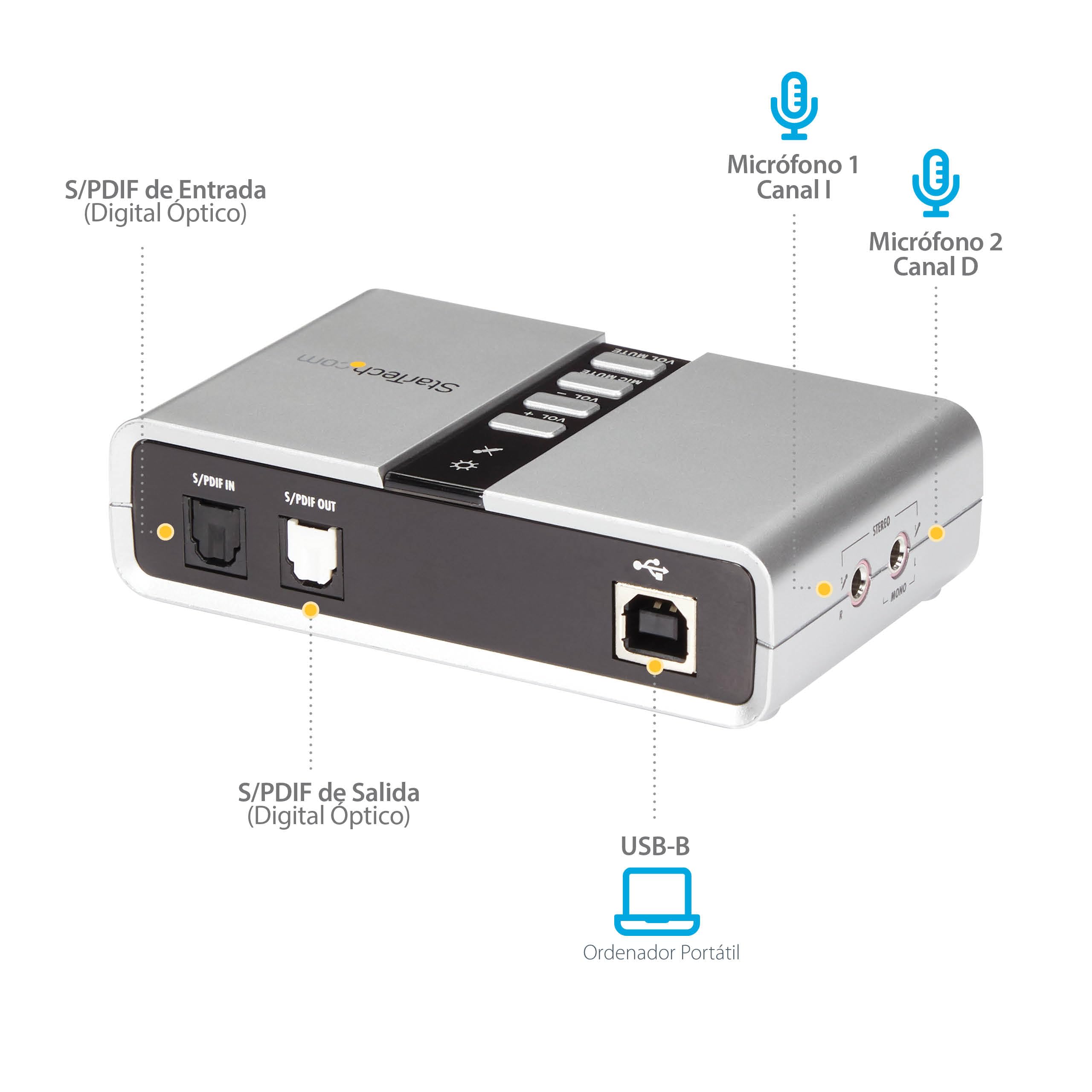 StarTech.com Tarjeta de Sonido 7.1 USB Externa Adaptador Conversor puerto SPDIF Audio Digital Óptico Toslink® - USB B - Mini-Jack