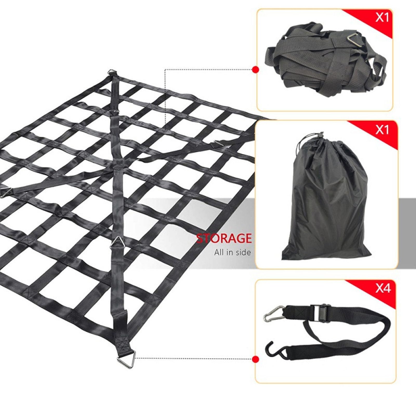 Cocoarm Pickup-Gepäcknetz, Robustes, Verstellbares LKW-Ladeflächen-Gepäcknetz mit S-Haken, Maximale Belastung 1100 Lbs für den Sicheren Transport von Gepäck und Ausrüstung (66" x 50")