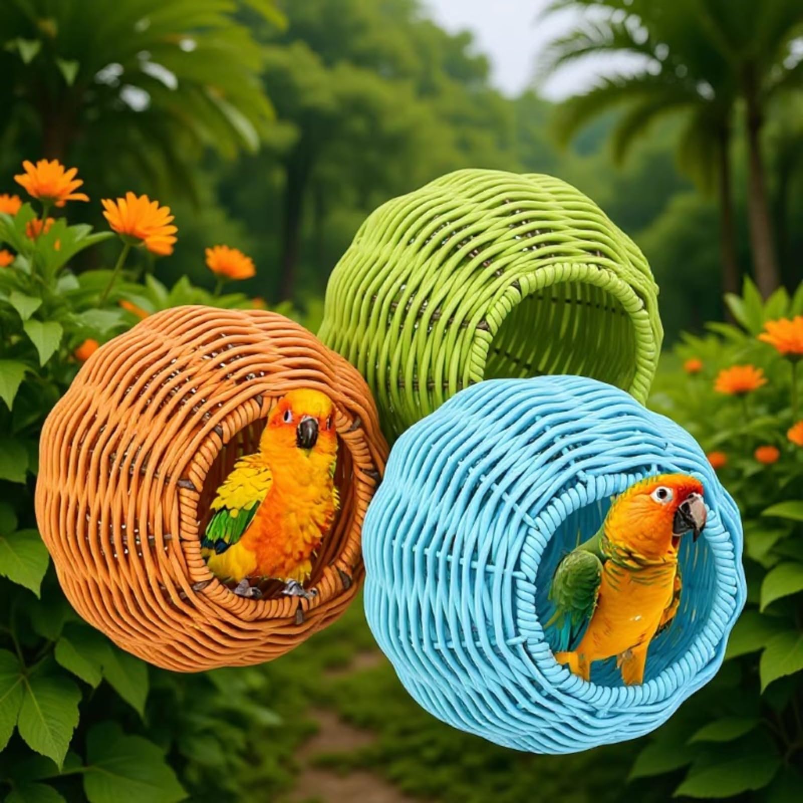 Générique Nid d’Oiseau en Rotin Synthétique, Fait à la Main Respirant et Lavable, Maison d’Oiseau Confortable pour Cage, Volière et Jardin, Habitat pour Canaris, Perruches et Perroquets