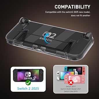[Easy Docking Version] GLDRAM Clear Case for Nintendo Switch 2 (2025), Dockable Hard Shell PC Protective Skin Cover with Screen Protector & 4 Thumb Grips for Switch 2 Console & Split Grips- Crystal