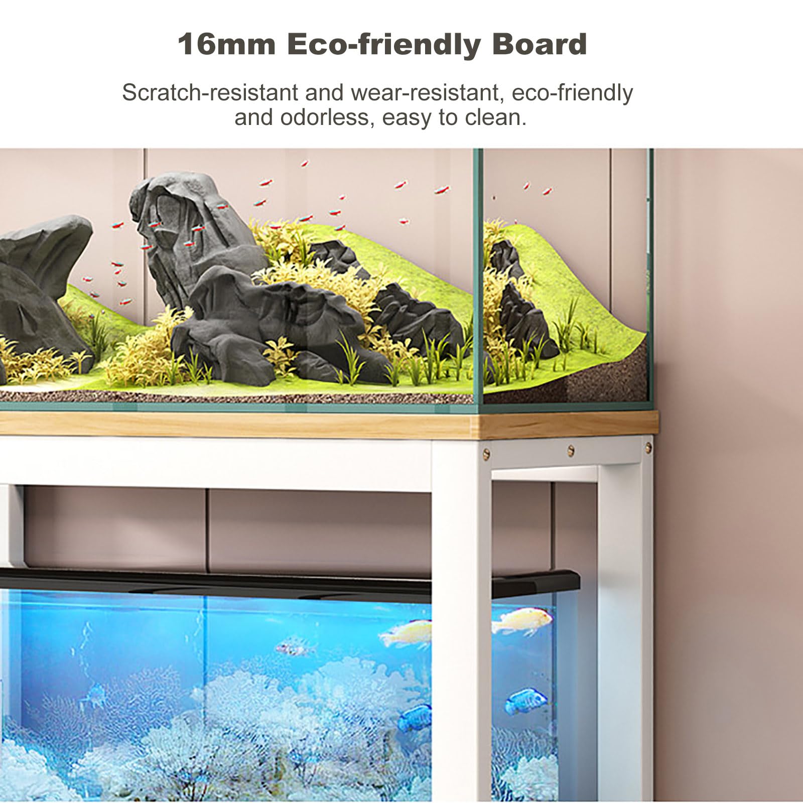 Supporto Acquario 3 Ripiani per 10-40 Galloni, Mobile Acquario in Metallo Resistente con Mensole, Supporto Terrario Stabile e Salvaspazio White Frame + Black Board 41*30cm/16.1*11.8in