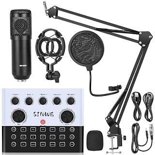 F993 All-in-One Podcast Equipment Bundle,BM-800 Recording Studio Package with Voice Changer, Live Sound Card - Audio Interface for Vlog/Live Streaming/Singing/YouTube/Gaming(White) - Amazon product rated Grade A