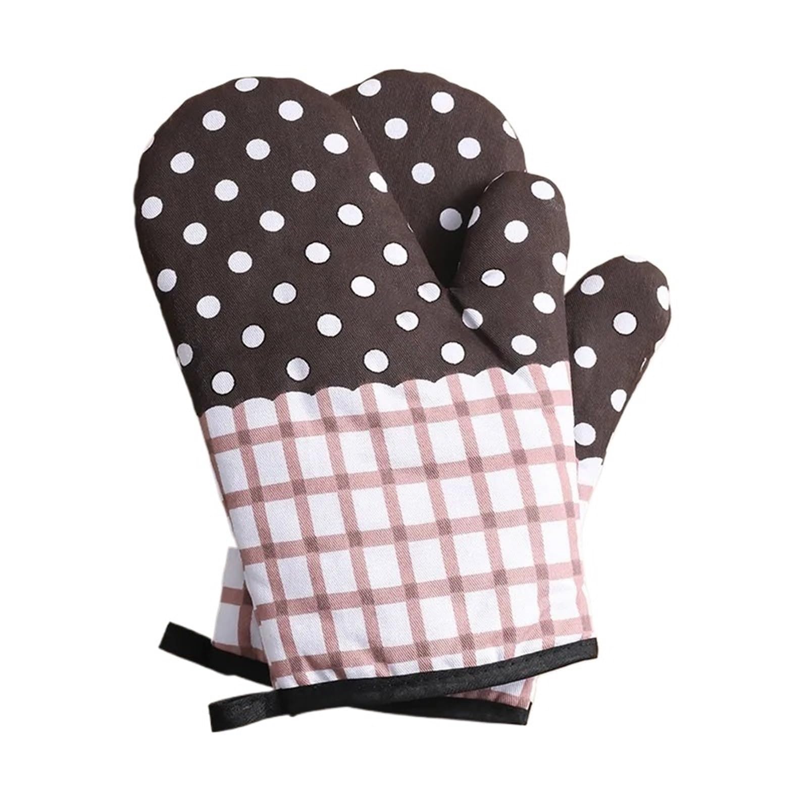 Thickened Heat Resistant Kitchen Gloves, High Temperature Insulated Gloves, Oven & Microwave Safe for Baking & Cooking(Coffee Polka Dots)