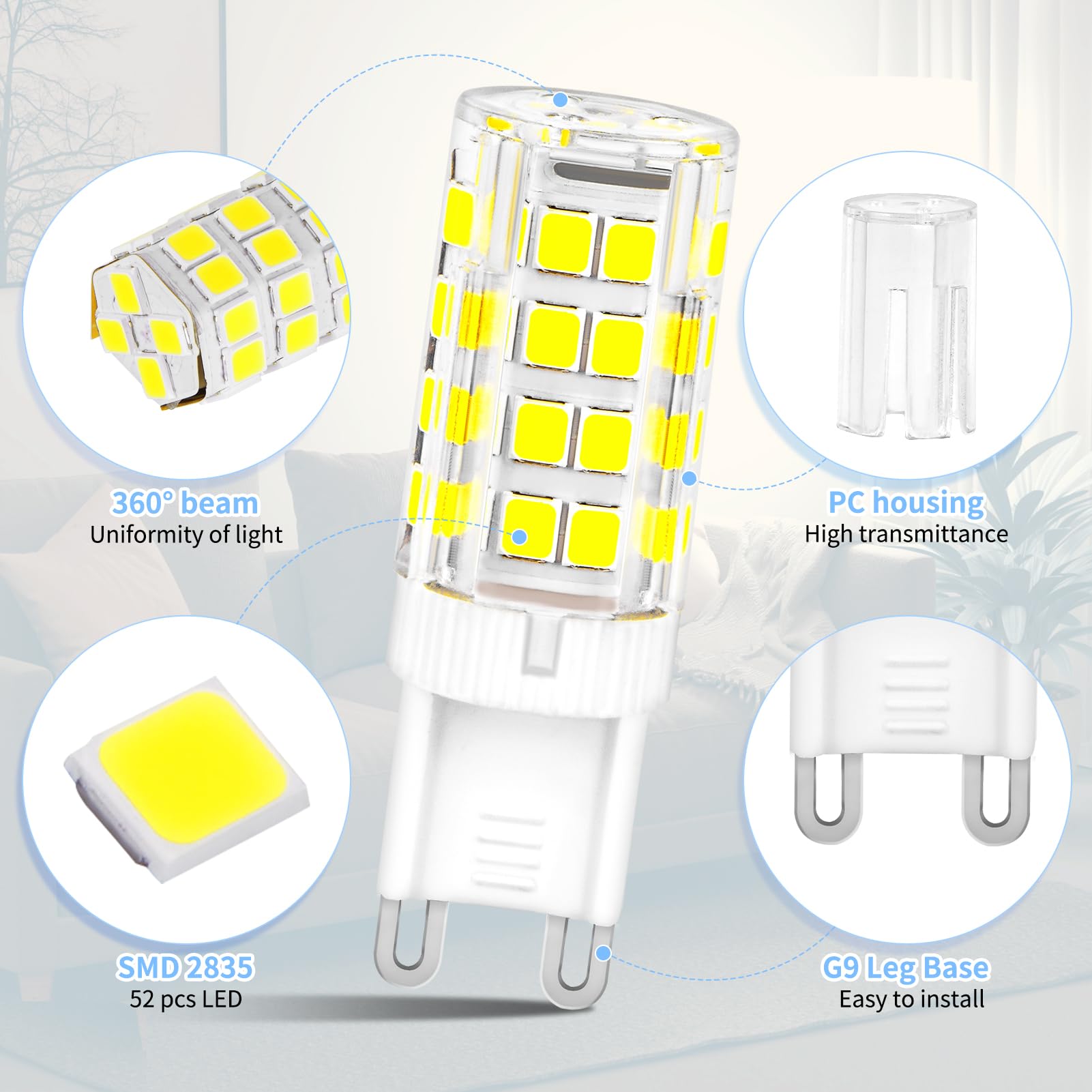 8 Pezzi G9 Lampadine LED, Bianco Freddo 5W 6000K 500LM Equivalente 40W Lampada Alogena, 220-240V Angolo a fascio 360 °, Non Dimmerabile, lampadina g9 led per Soggiorni, Camere da Letto, Corridoi