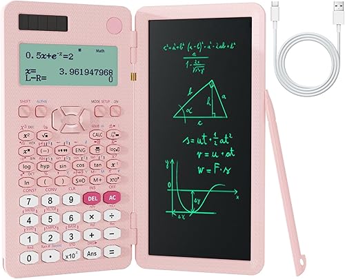 Calculadoras científicas recargables para estudiantes, calculadora científica plegable rosa 991ES MAX con bloc de notas, calculadoras de ciencia de