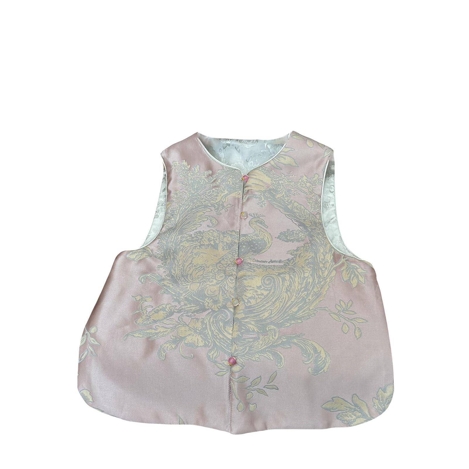 Chaleco estilo chino de mujer reversible con cuello redondo 8