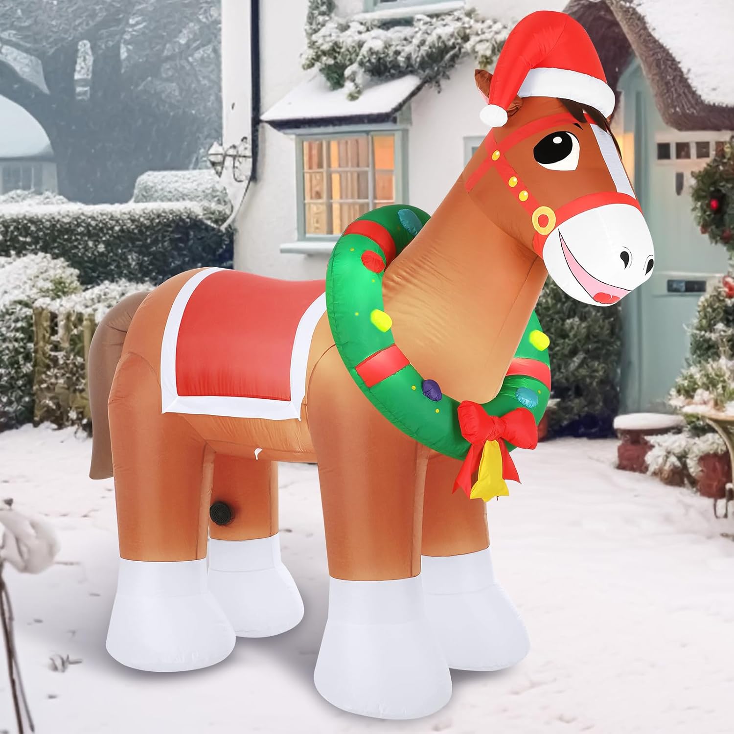 9 FT Christmas Inflatable Clydesdale Horse with LED Lights Giant Blow up Animals Cute Clydesdale Horse Inflatables Decorations for Yard Lawn Holiday Garden Farm Themed Party