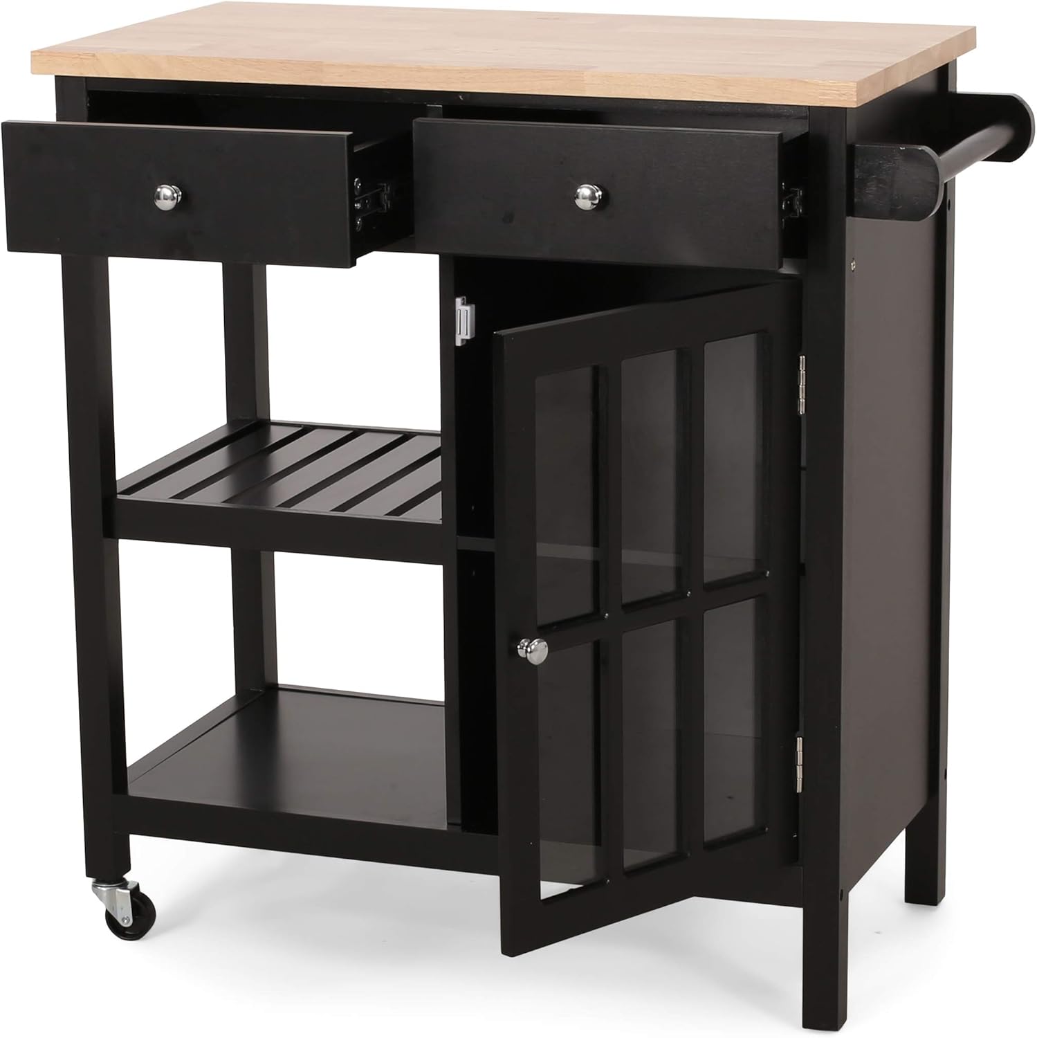 Christopher Knight Home Spark Contemporary Kitchen Cart with Wheels, Black and Natural : Everything Else