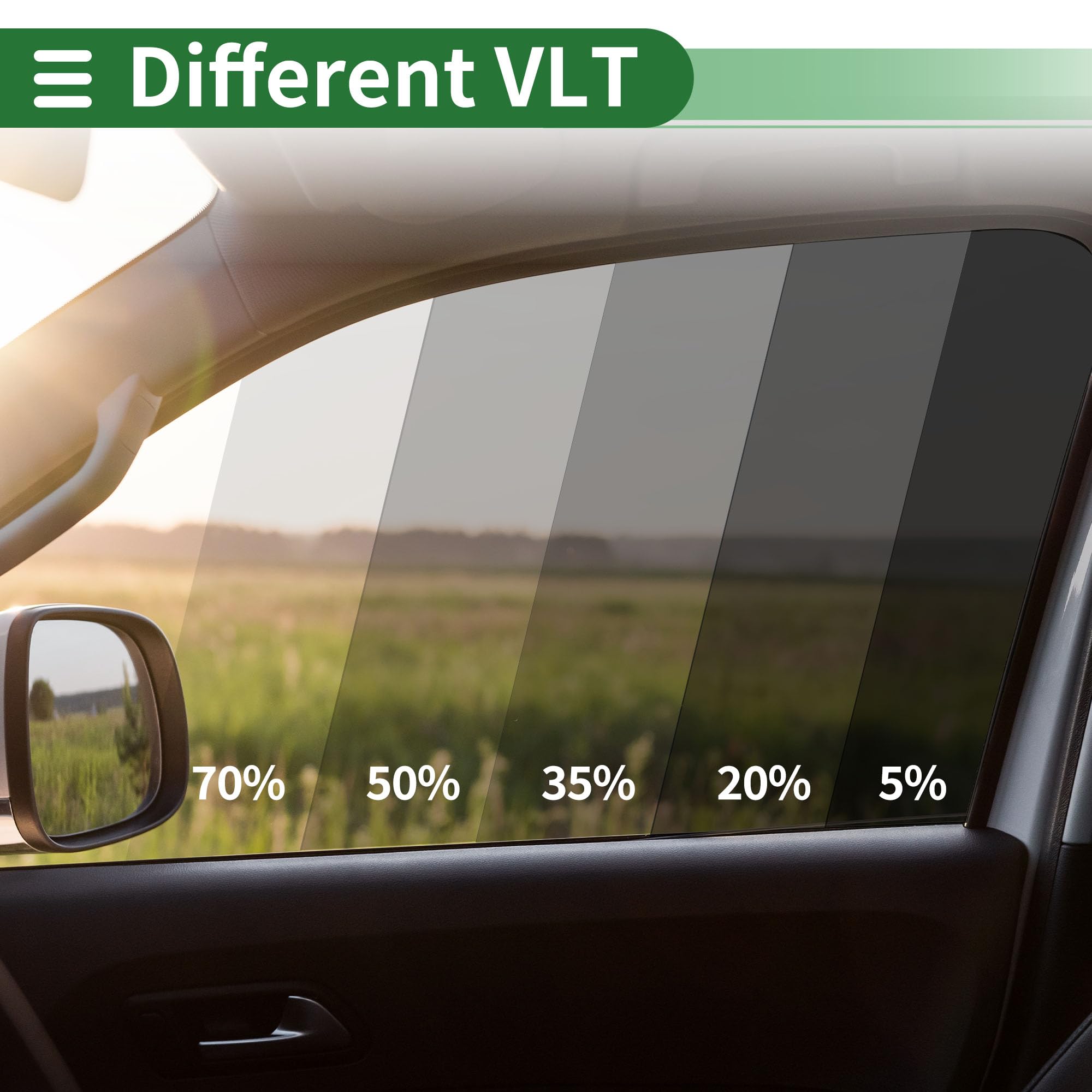 Motoforti Pellicola oscurante a 2 strati in carbonio per finestrini auto, VLT 65% IRR 15% UVR 47% verde, 4,5 m x 35,43 pollici, pellicola per la privacy 2 mil PET 1 pezzo