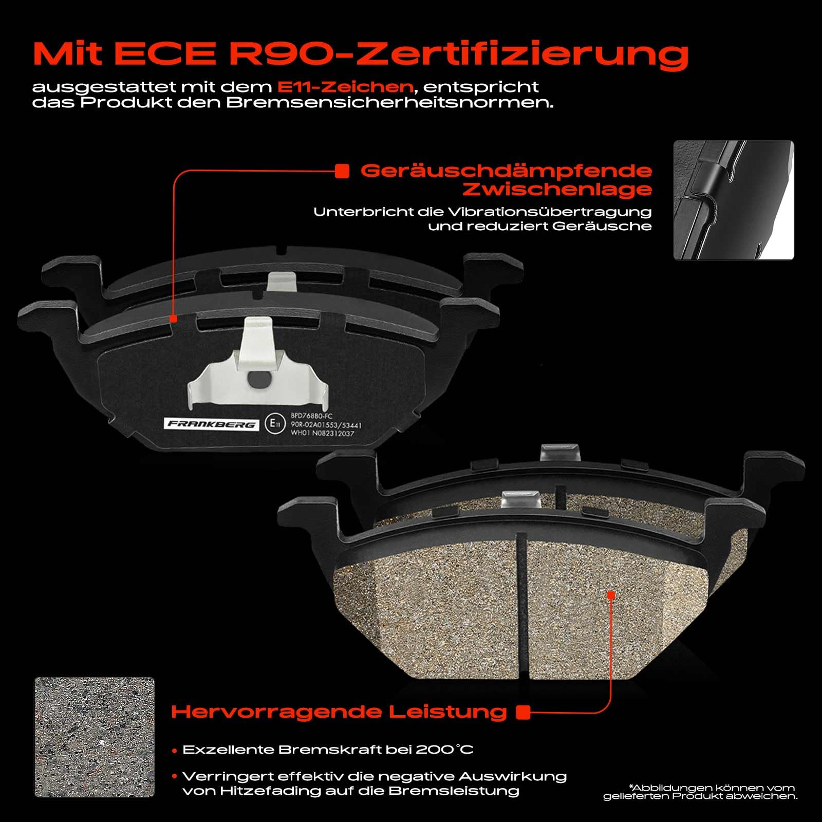 Frankberg Bremsensatz inkl. 2x Bremsscheiben + 4x Bremsbeläge Vorne Kompatibel mit A3 8P1 Leon 1P1 A3 Sportback 8PA Golf Plus 521 5M1 Yeti 5L Replace# JZW698151,1K0615301AC