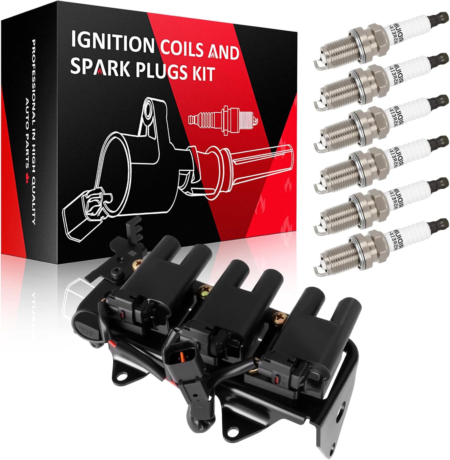 SCITOO 1 ignition coils + 6 iridium Spark Plugs,for Kia for Sportage 2.7L 2005-2010,for Hyundai Tucson 2.7L 2005-2009 UF498 ‎C1501, E998