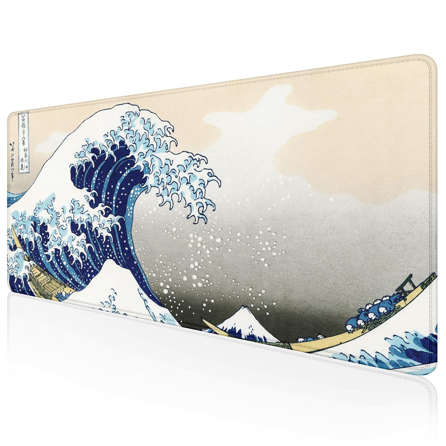 XL Japanese Wave Mouse Pad – Extended Desk Mat with The Great Wave Off Kanagawa Print, Non-Slip Rubber Base & Smooth Surface – Ideal for Gaming, Office & Home Setup