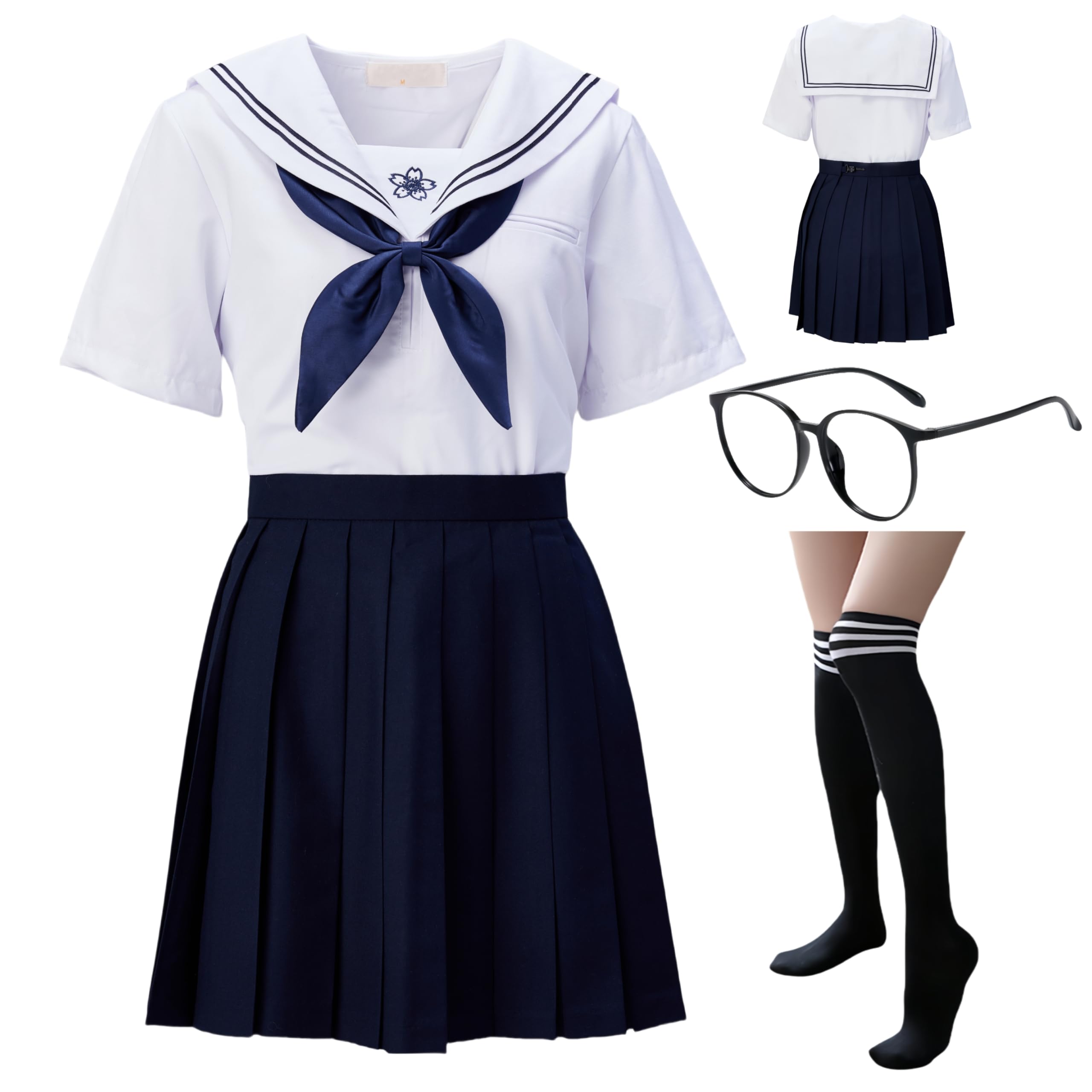 BUITVOZE Japanese-style Sailor Uniform sailor suit three-piece set white cosplay photography school uniform long-short