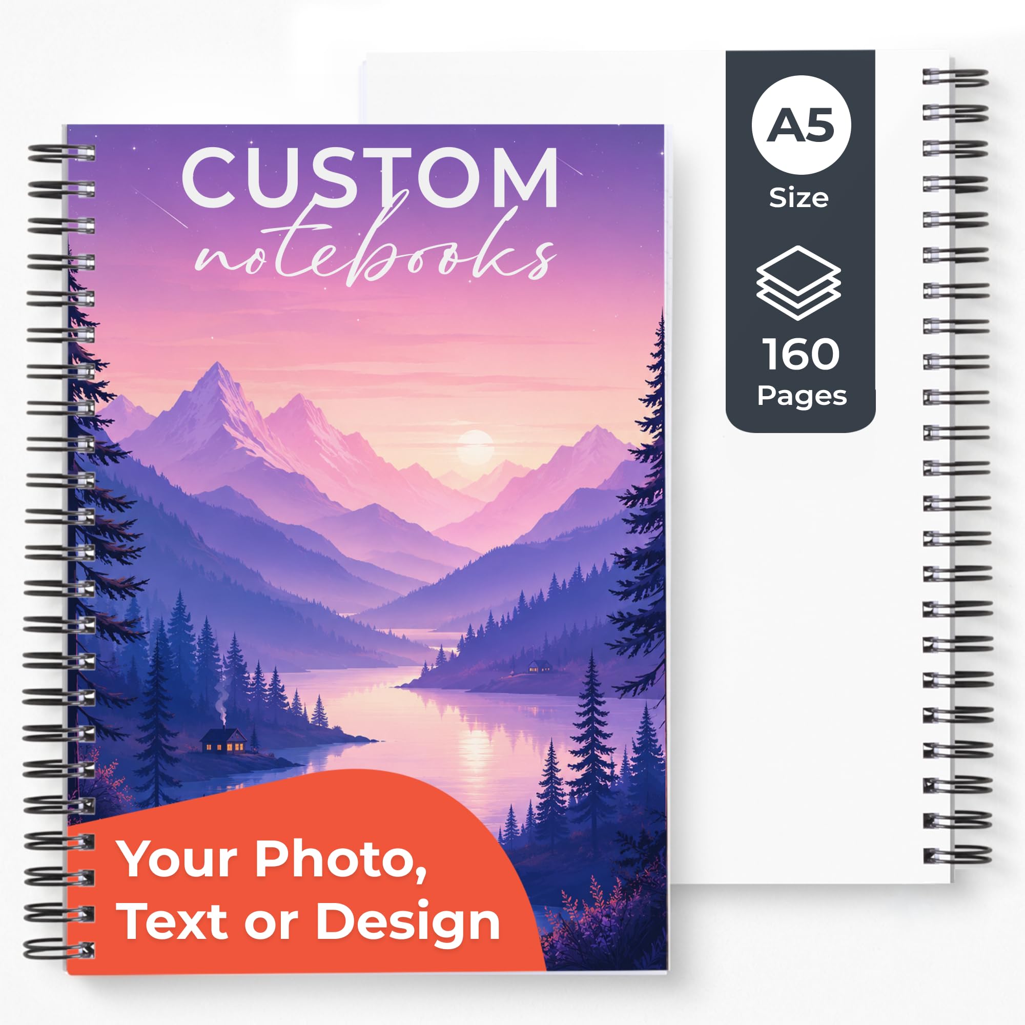 Personalised A5 Spiral Notebook, Add Photo, Logo or Text, Plain, 1 Pack