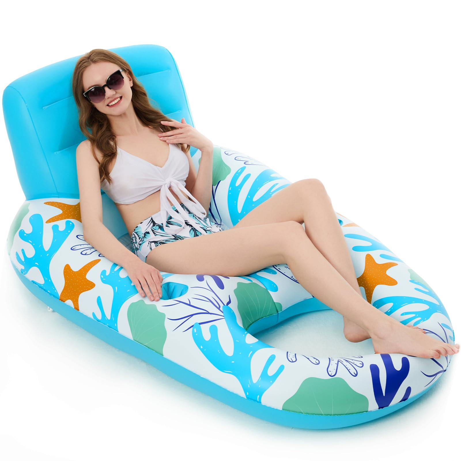 Photo 1 of Jasonwell Inflatable Pool Float Adult - Pool Floaties Lounger Floats Raft Floating Chair Water Floaties for Swimming Pool Lake Lounge Float with Cup Holders Beach Pool Party Toys for Adults