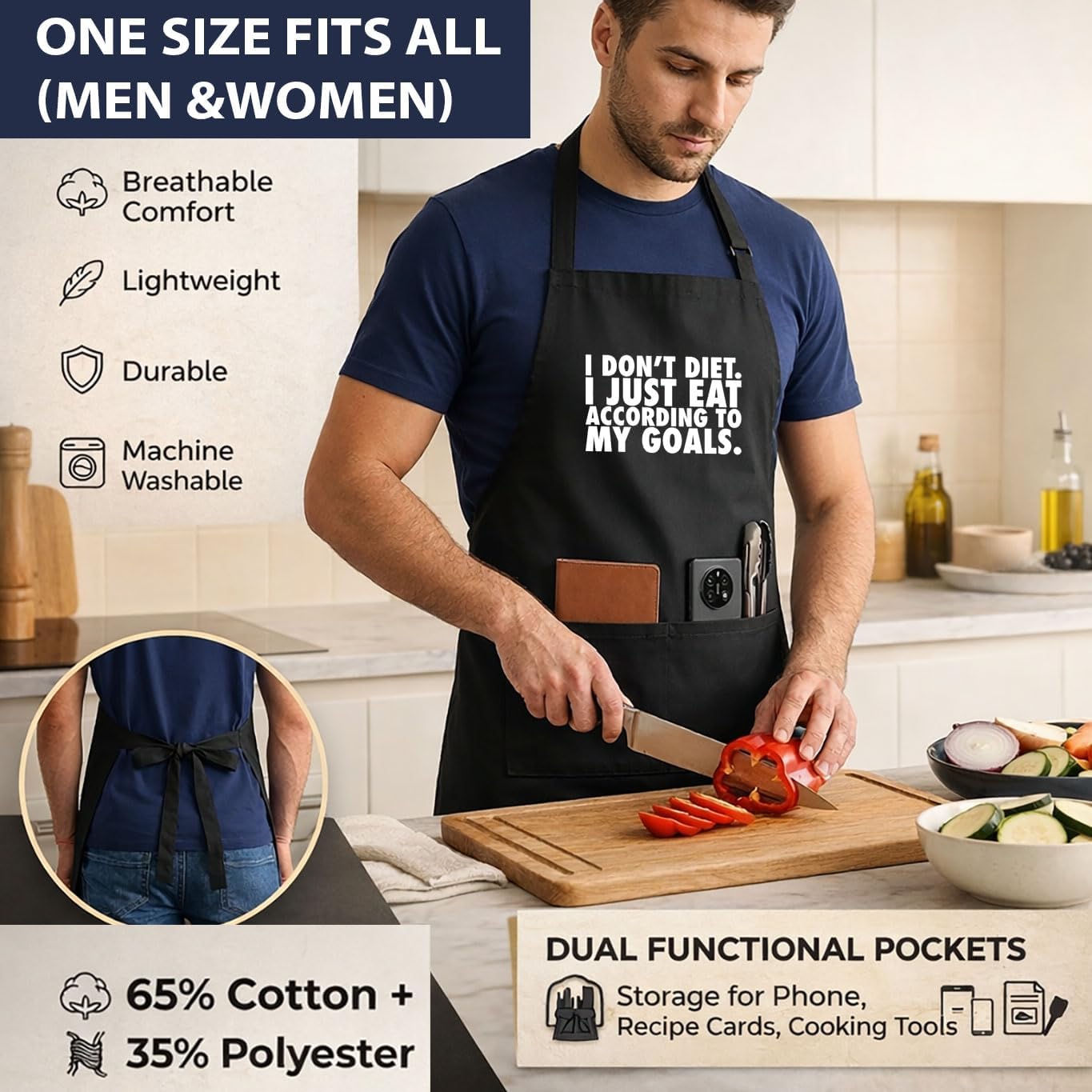 Fitness Apron, Eat According To Goals Quote, Novelty Cooking Bib, Humor Present For Gym Lover Foodie image 3
