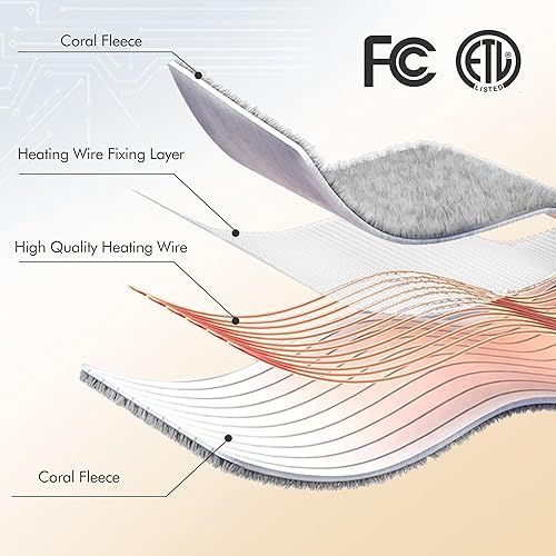 Vista 32 de Manta térmica eléctrica tamaño individual, manta eléctrica de 62 x 84 pulgadas con certificación ETL y FCC, manta de calentamiento rápido con 5