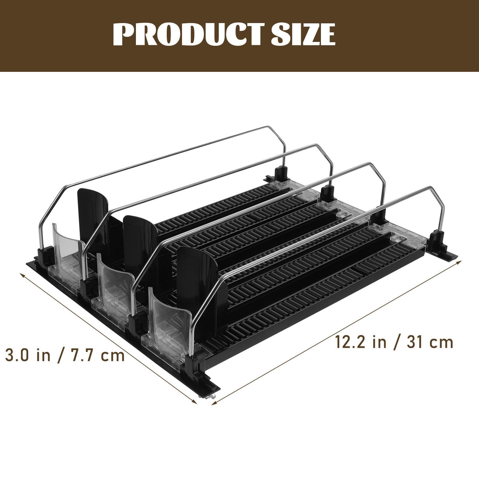 Hemobllo 3 Piezas Organizador de Bebidas para Refrigerador, Organizador de Botellas para Refrigerador, 300-310mm, Negro, Abs y Acero Inoxidable, Autoempujable, Fácil de Instalar,